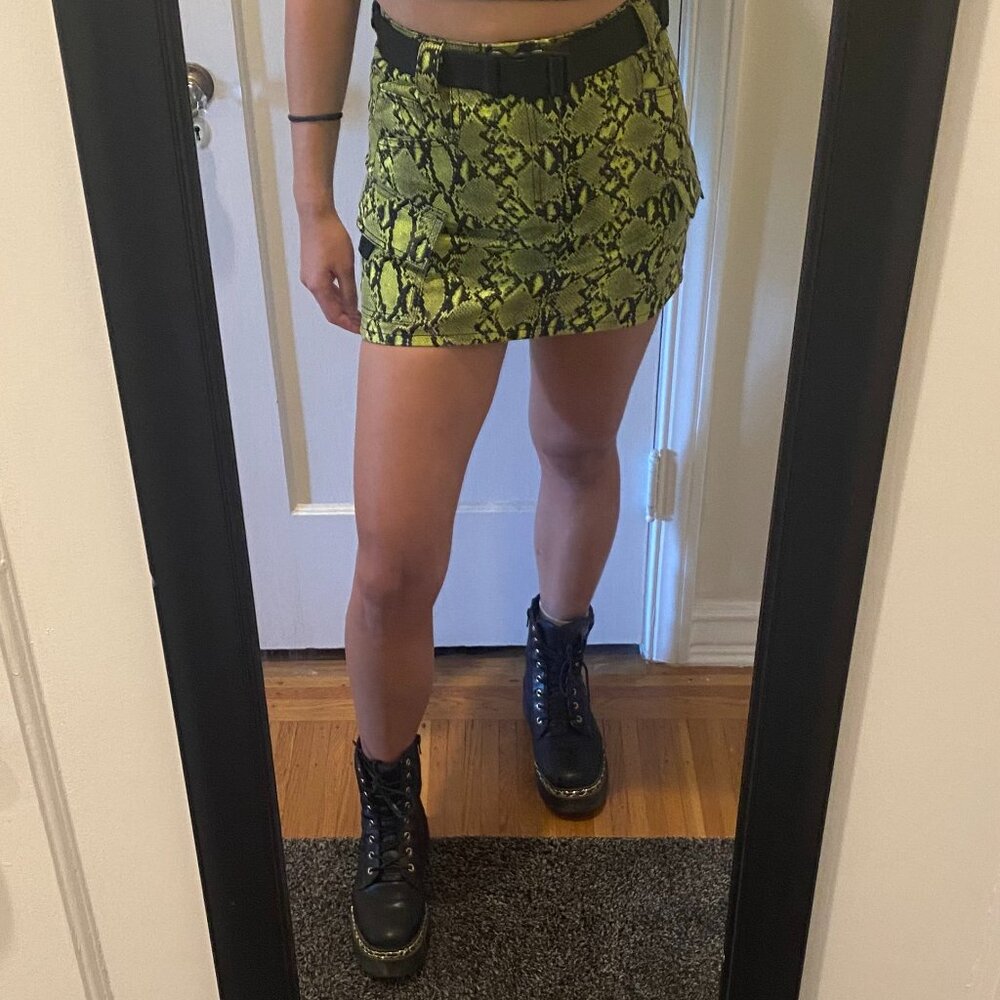 topshop green snakeprint denim skirt